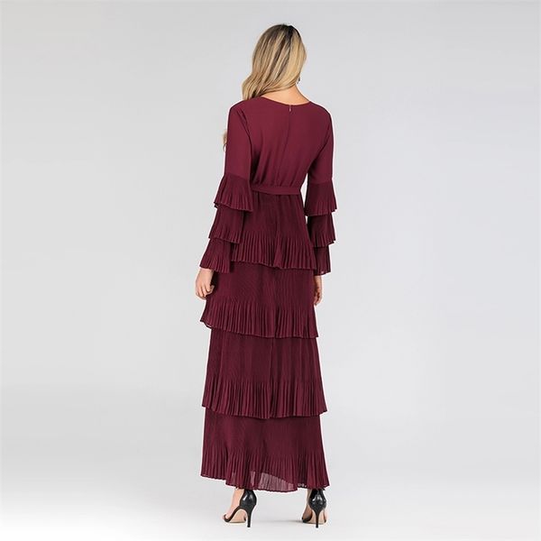 

plus size 2021 autumn winter red pleated ruffle dress women sukienki ropa mujer robe longue femme elbise ladies dresses vestidos