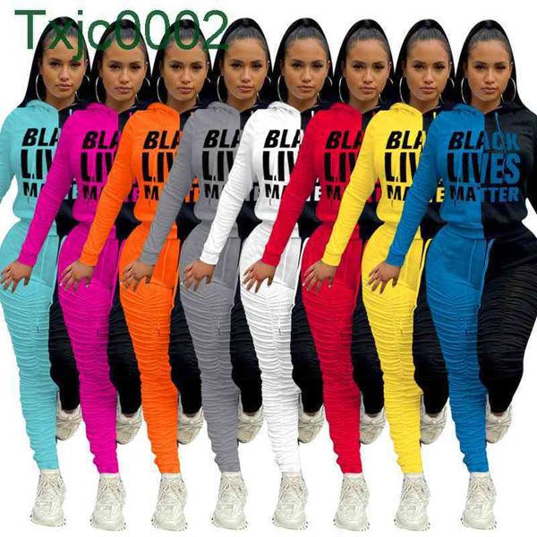 

women tracksuits two piece jogger sets designer stitching pleated pants fabric thickened sportsuit hit the color print sportwear 8 colours, Gray