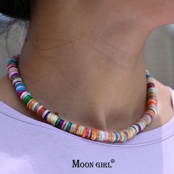 

chokers natural shell beads colorful necklace for women fashion bohemian choker jewelry boho stainless steel statement accessories, Golden;silver