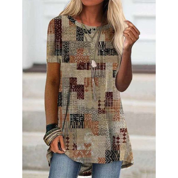 

women's t shirt dress color block print round neck basic basic rainbow, White