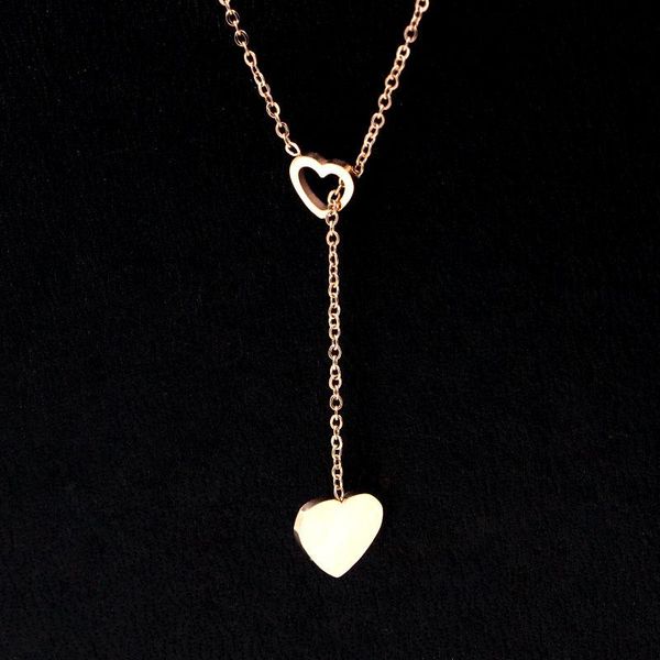 

pendant necklaces martick created double hearts necklace for woman adjustable link chain rose gold color bijoux p128, Silver