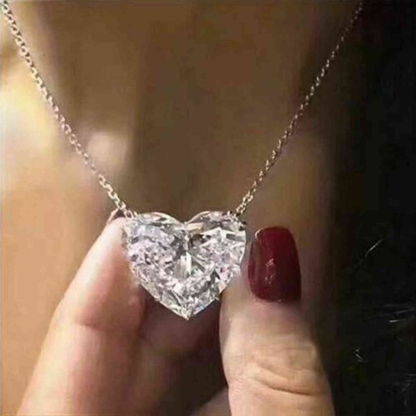 

huitan luxury big heart cz women pendant necklaces simple versatile female party gift daily wear statement jewelry drop shipping, Silver
