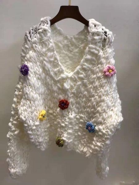 

women's sweaters 2021 autumn winter fashion & pullovers women v-neck crochet knitting flower embroidery deco casual sweater, White;black