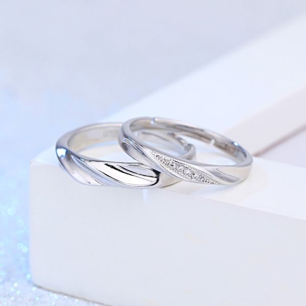 Update offen verstellbare Bandringe Engagement Hochzeit Silber Diamant Paar Ring für Frauen Männer Mode Schmuck Will und Sandy