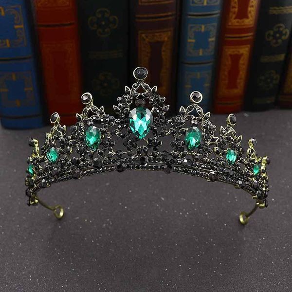 

hair clips & barrettes vintage black green color crystal heart bridal tiaras crown rhinestone pageant diadem cz headband wedding accessories, Golden;silver
