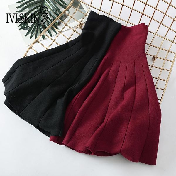 

skirts girls short faldas mujer moda 2021 harajuku a-line party mini skirt stretch knit womens, Black