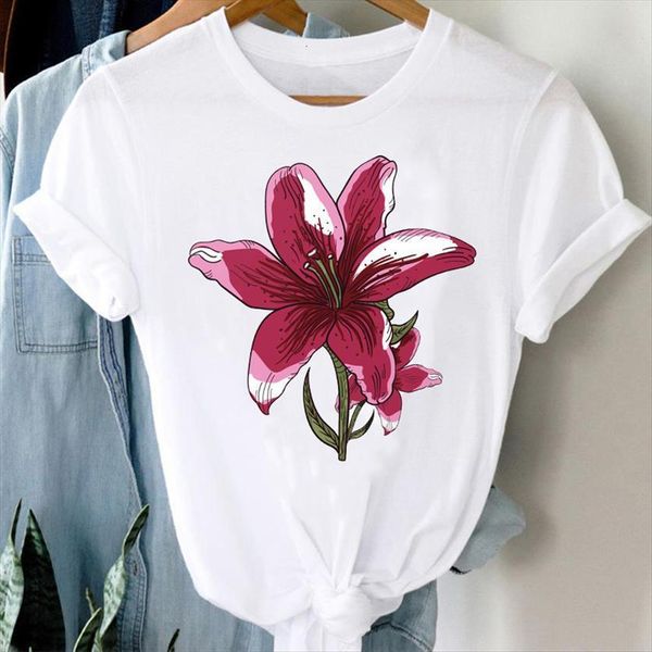 

cartoon flower elegant watercolor womens t shirt floral summer short sleeve graphic lady print female tee, White