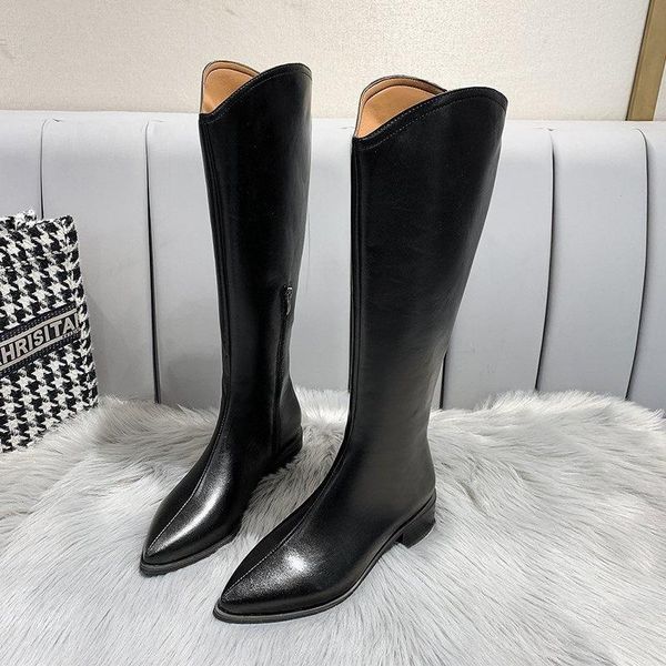 

boots women's pointed knight thick heel side zipper middle sleeve boot thin 2021 winter fashion women shoes, Black