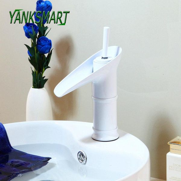 

bathroom sink faucets yanksmart white painting deck mounted waterfall wash basin faucet cold & water mixer tap