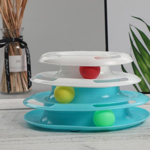

cat toys 3 level pet toy tower tracks disc interacitve ball training amusement plate for cats kitten jouet
