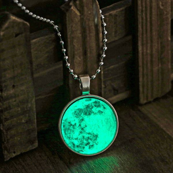 

vintage long moon glow in the dark necklace for women jewelry cabochons lunar pendant orcence light9853278, Silver