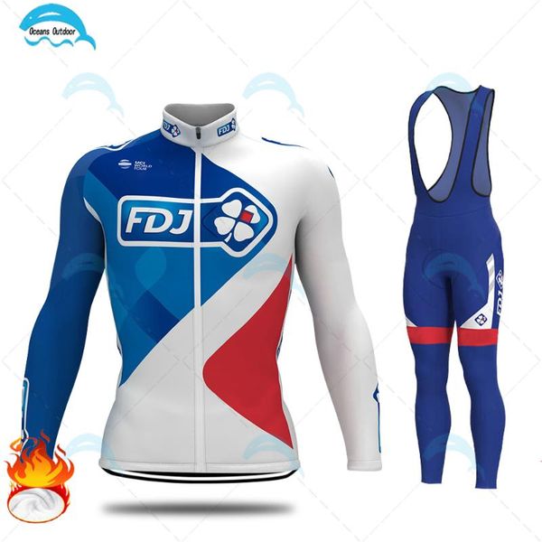 

racing sets long sleeve cycling jersey set bike clothing man winter thermal wool jacket pro team riding suit mtb uniform, Black;blue