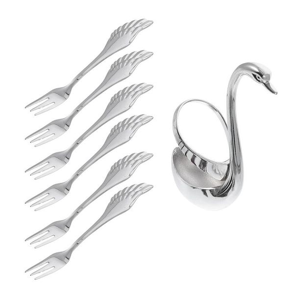 

forks 1 set creative exquisite cutlery stainless steel swan holder with 6