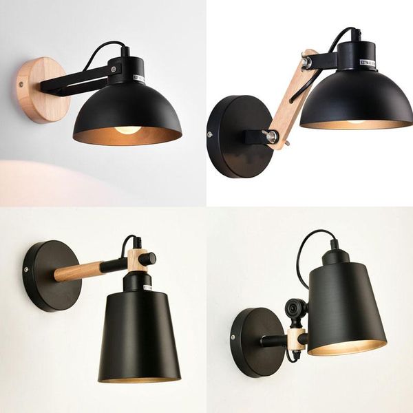 

wall lamps nordic black iron lamp modern wood sconce for home decor led mirror bathroom light fixtures living room bedroom lights