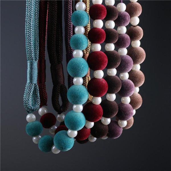 

other home decor 1 pair curtain holder tieback hang flocked ball pearl beaded buckle tie back window accessories