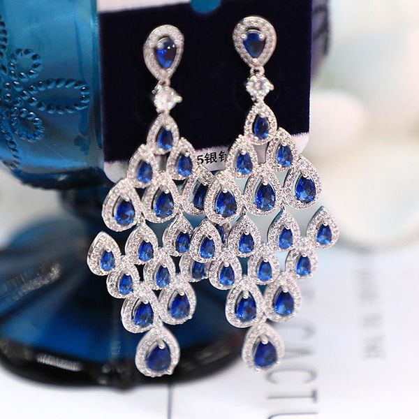 

dangle & chandelier micro-set fan-shaped drop tassel retro exaggerated earrings 210317-37, Silver