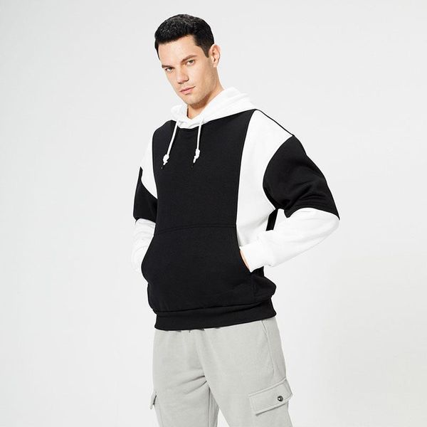 

men's hoodies & sweatshirts 2022 autumn winter outwear patchwork hooded sweatshirt clothing casual loose fleece warm streetwear male fa, Black