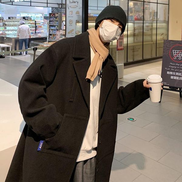 

men's trench coats inxyz 2021 autumn winter trend solid color couple woolen overcoat men women fashion oversize thick long coat warm, Tan;black