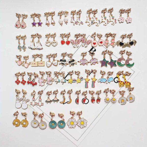 

korean version simple cute cartoon no hole ear clip fresh student short net red same earrings 2, Black