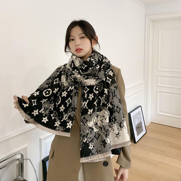 

korean style new camouflage parthenocissus grass artificial cashmere scarf womens winter fashion all-match brushed thick scarf warm shawl, Blue;gray