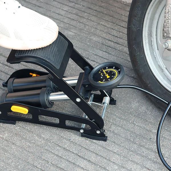 

double cylinder bike foot pump aluminum body cycling floor air inflator with 160psi accurate pressure gauge professional hand tool sets