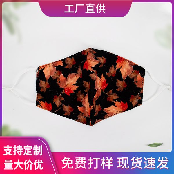 

and autumn winter cotton mask men's women's three-dimensional dust-proof printed maple leaf