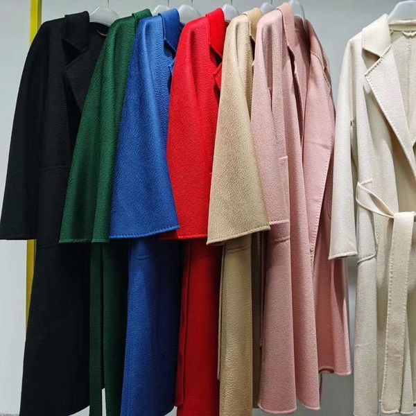 

women's wool & blends corrugated double-sided cashmere coat middle long 2021 high-end korean knee fleece autumn and winter, Black