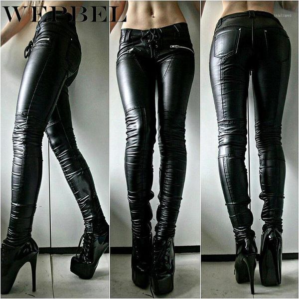 

women's pants & capris wepbel casual solid color lace-up pu spring and autumn fashion mid waist zip pocket pleated pencil, Black;white
