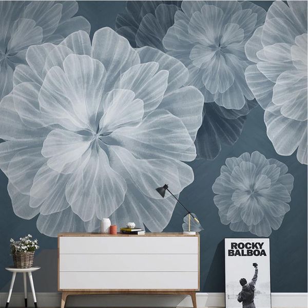 

custom mural wallpaper nordic hand-painted flowers blue retro petals wall painting living room tv sofa background 3d wallpapers