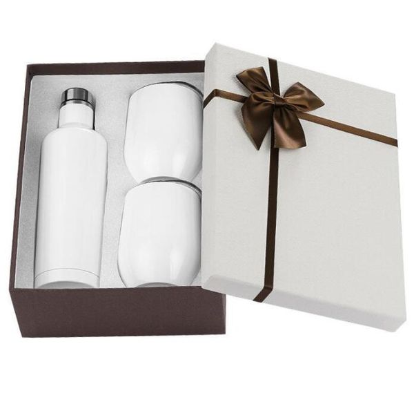 

dhl 3pcs/set gift wine tumbler mugs set stainless steel double wall insulated with one 500ml bottle two 12oz fy4516 dhl ship