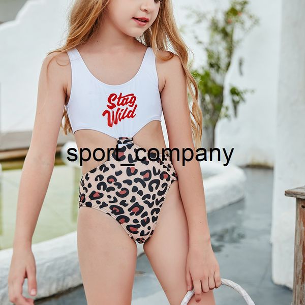 Menas de banho de meninas 4 ~ 13 anos Crianças Swimsuit Leopard One Piece Swimsuit Kid Girls Menking Beach Wear Letter Monokini