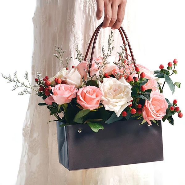 

1pcs waterproof gift box with handles flower bouquet packaging valentine's day wedding party decorations supplies wrap