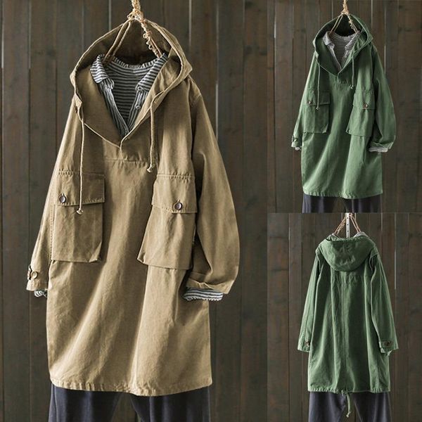 

women's trench coats corta vento feminina ladies womens hooded loose wind jacket fashion outdoor long raincoat windbreaker outwear thi, Tan;black