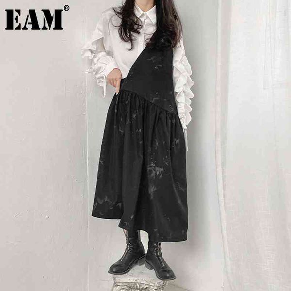 

[eam] women black pattern printed dress asymmetrical collar sleeveless loose fit fashion spring autumn 1dd6833 21512, Black;gray