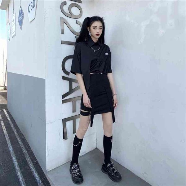 

spring summer women's skirts retro hong kong style solid color high-waisted slim and thin female short ll607 210506, Black