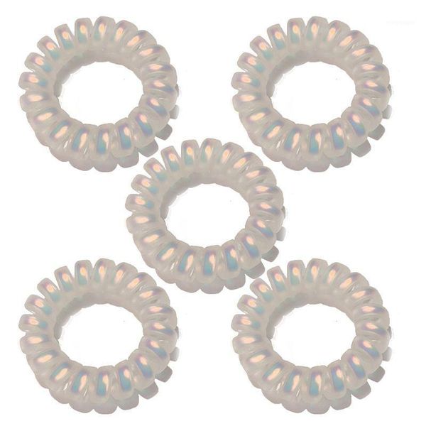 

5pcs rainbow white traceless strong ponytail holder invisible spiral hair rings1