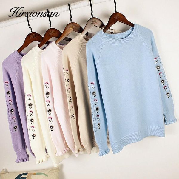 

women's sweaters hirsionsan kawaii sweater women pullover 2021 autumn winter knitted vintage flower embroidery soft korean female casua, White;black