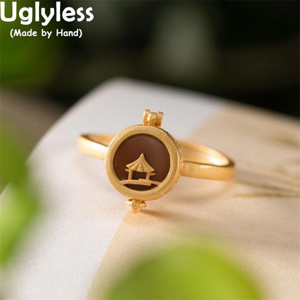 

cluster rings uglyless eastern building aesthetics pavilion creative for women opening agate gold poetic ethnic jewelry 925 silver, Golden;silver