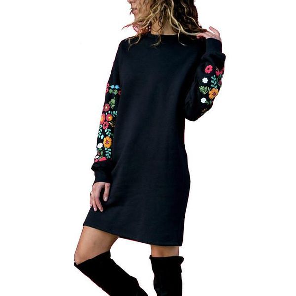 

casual dresses zoulv 2021 elegant warm dress fashion 5xl women's autumn winter long sleeve o-neck printed black loose, Black;gray