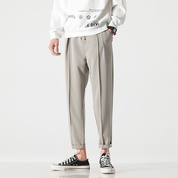 

men's suits & blazers drawstring casual pants slim fashion solid color social mens suit korean straight dress men trousers m-3xl, White;black