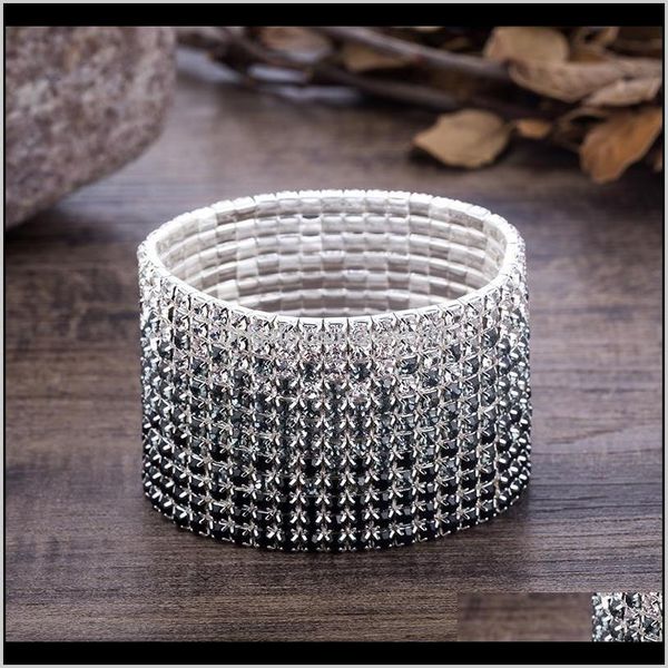 

bracelets jewelry 12 rows bangles rhinestone stretch black and clear crystal sier plated wedding bracelet bangle for woman drop delivery 202