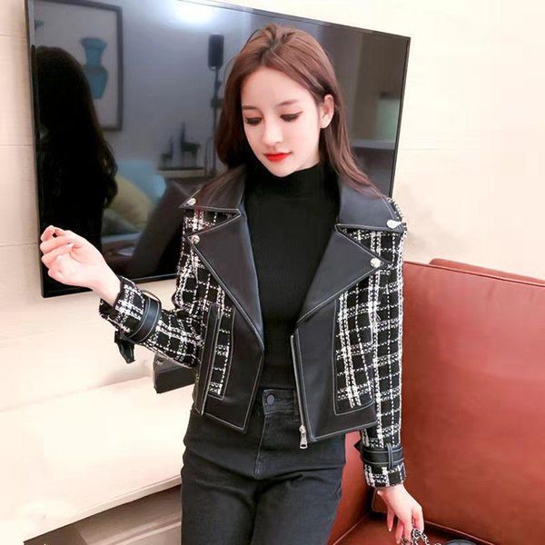 

women's jackets 2021 spring women plaid short baseball lady casual solid zipper loose bomber jacket female patchwork n52, Black;brown