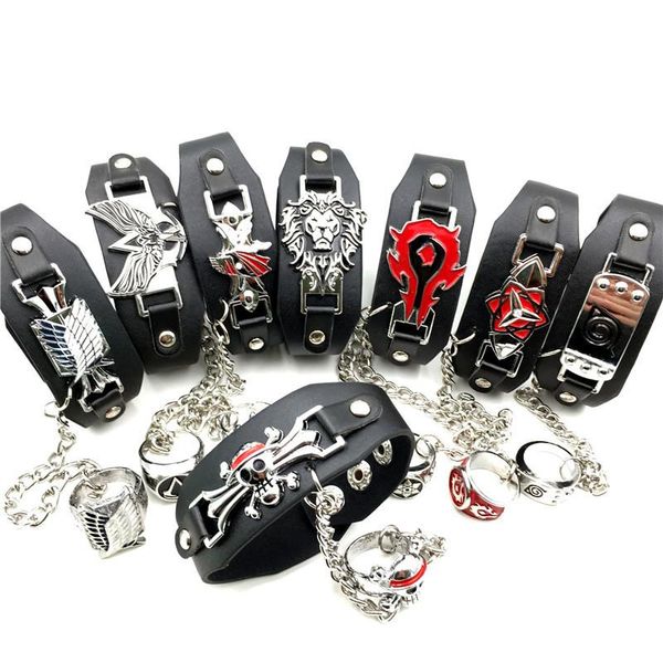

online game anime lovers commemorate the gift samurai ninja attack giant leather bracelet men's bangle, Black
