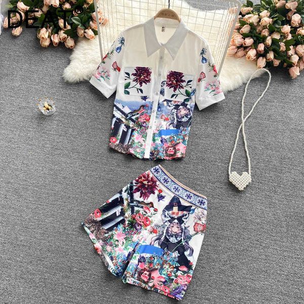 

deat women lapel short shirt printing shorts arrivals two piece set fashion temperament spring summer 11d1567 210709, White