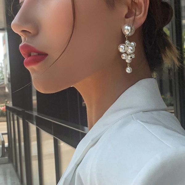 

elegant gold color imitation pearl drop earrings statement for women party jewelry korean design mg381 dangle & chandelier, Silver