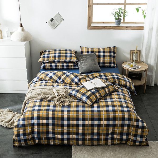 

plaid duvet cover set 100% cotton soft breathable bedding bed sheet pillowcase geometric checkered pattern with zipper easy care sets