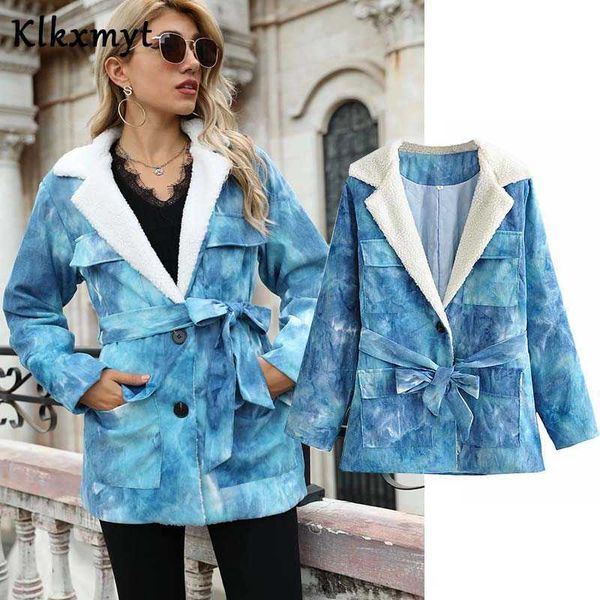 

klkxmyt za parka women fashion tie-dyed corduroy thick warm jacket coat vintage long sleeve female outerwear chic 210527, Black