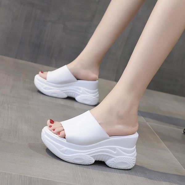 

rubber slippers flat shoes female platform women heels luxury slides pantofle summer high designer 2021 soft fashion fabric pu, Black