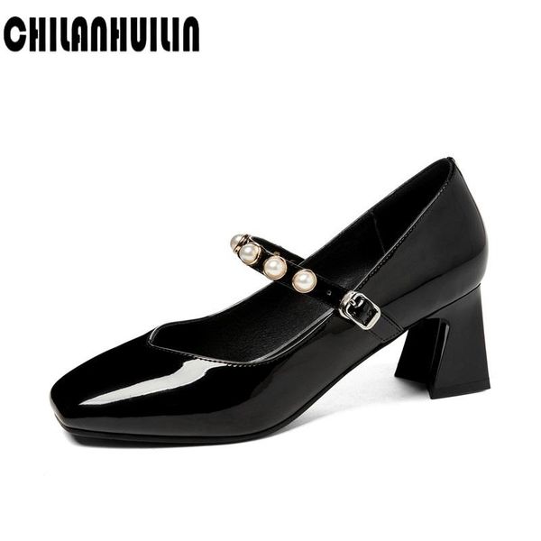 

dress shoes luxury beading mary janes women pumps buckle spring summer female party runway square toe high heels woman, Black