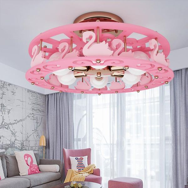 

ceiling lights cartoon creative swan lamp girl bedroom princess children room light modern personality pink led